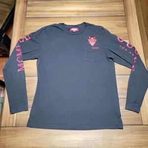 Guess LS Black Unisex Tee Arm Logos Embroidered Devil - Size Medium